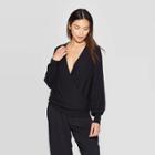 Women's Long Sleeve V-neck Wrap Pull Over Sweater - Prologue Black
