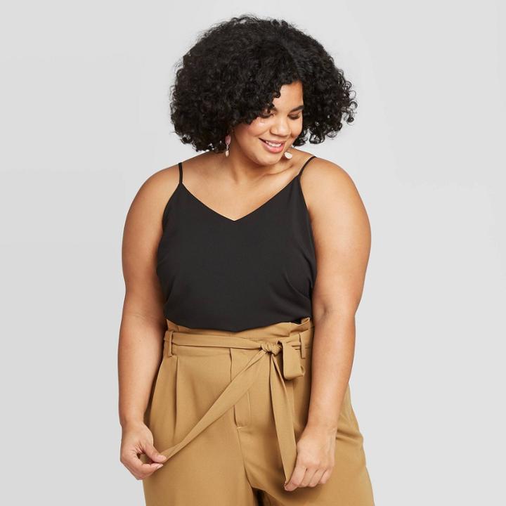Women's Plus Size V-neck Essential Woven Cami - A New Day Black 1x, Women's,