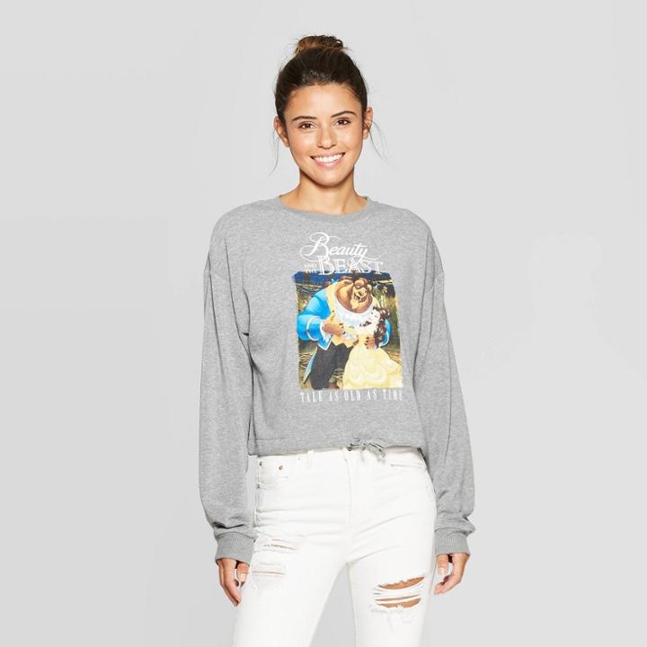 Women's Disney Beauty And The Beast Long Sleeve Sweatshirt (juniors') - Heather Gray