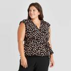 Women's Plus Size Floral Print Sleeveless Faux Wrap Blouse - Who What Wear Black
