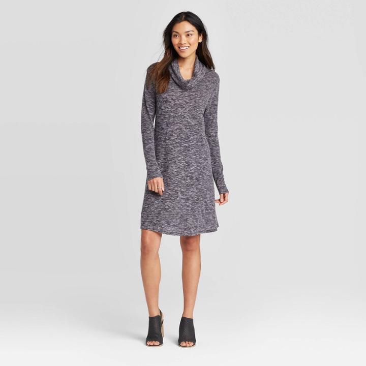 Women's Long Sleeve Cozy Cowl Neck Sweater Dress - Knox Rose Black
