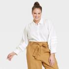 Women's Plus Size Bishop Long Sleeve Button-down Shirt - Who What Wear White