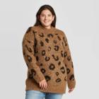 Women's Plus Size Leopard Print Mock Turtleneck Tunic Pullover Sweater - Universal Thread Tan