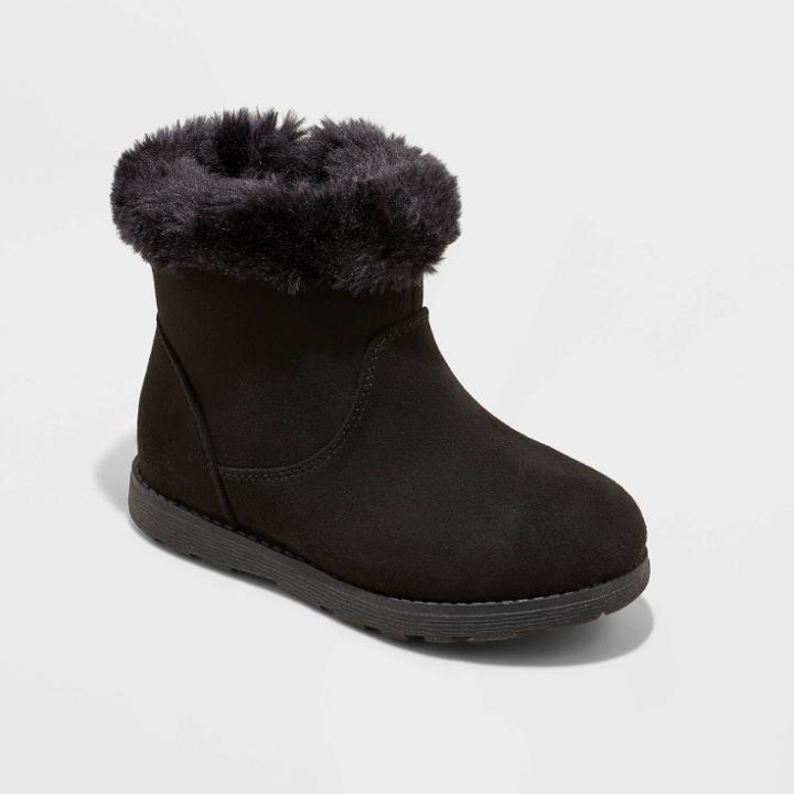 Toddler Girls' Emani Zipper Slip-on Shearling Style Winter Boots - Cat & Jack Black