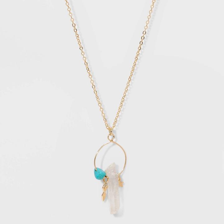 No Brand Petitesemi-precious Stone Short Necklace - White/turquoise, Women's