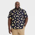 Men's Tall Printed Standard Fit Short Sleeve Button-down Shirt - Goodfellow & Co Dark Navy/lemon