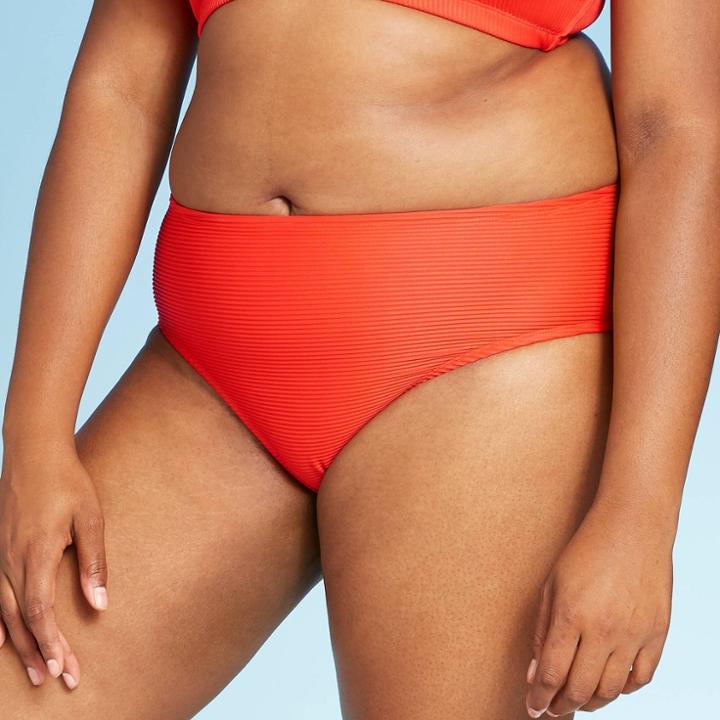 Women's Plus Size Ribbed Hipster Bikini Bottom - Xhilaration Red