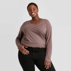 Women's Plus Size Long Sleeve Scoop Neck Essential Shirt - Ava & Viv Brown