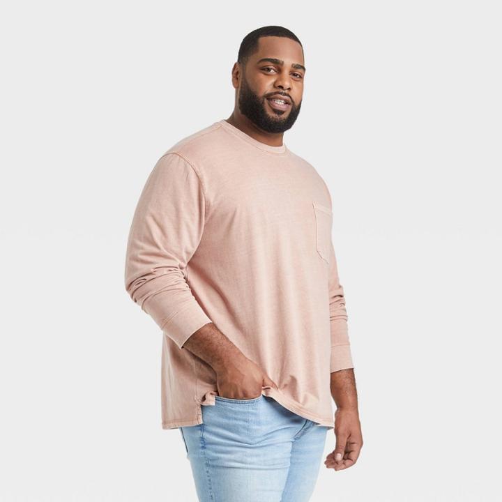 Men's Tall Standard Fit Long Sleeve Crewneck T-shirt - Goodfellow & Co Peach Orange