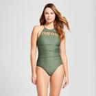 Women's Strappy Front High Neck One Piece - Merona Juniper Green