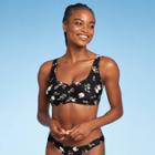 Juniors' Cinch-front Bralette Bikini Top - Xhilaration Black Floral Print D/dd Cup