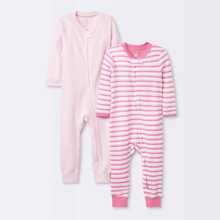 Baby 2pk Waffle Romper - Cloud Island Pink