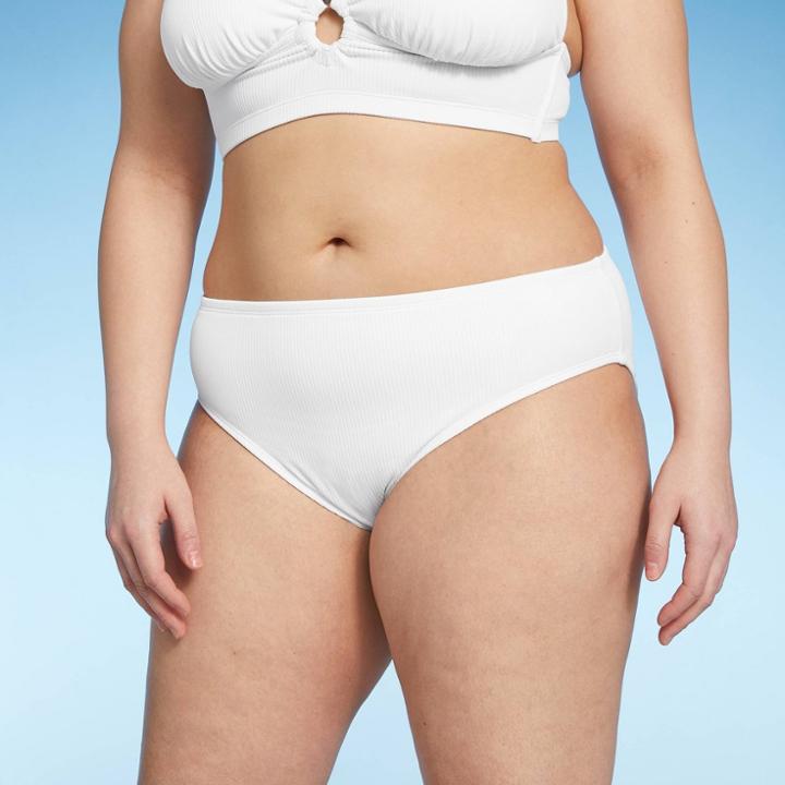 Juniors' Plus Size Ribbed Cheeky Hipster Bikini Bottom - Xhilaration White