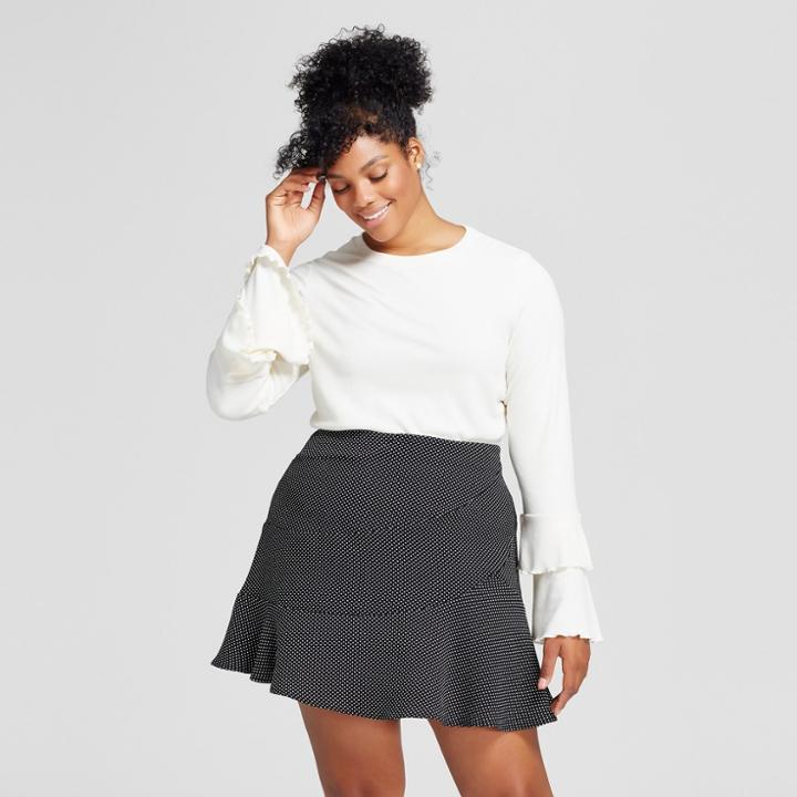 Women's Plus Size Ruffle Bell Sleeve Ribbed Top - Who What Wear White