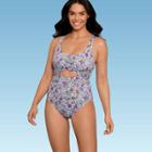 Women's Slimming Control Wrap-front One Piece Swimsuit - Beach Betty By Miracle Brands Blue Floral