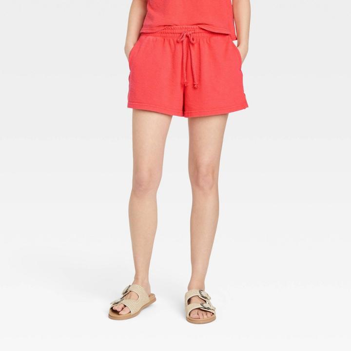 Women's High-rise French Terry Pull-on Shorts - Universal Thread Coral Orange