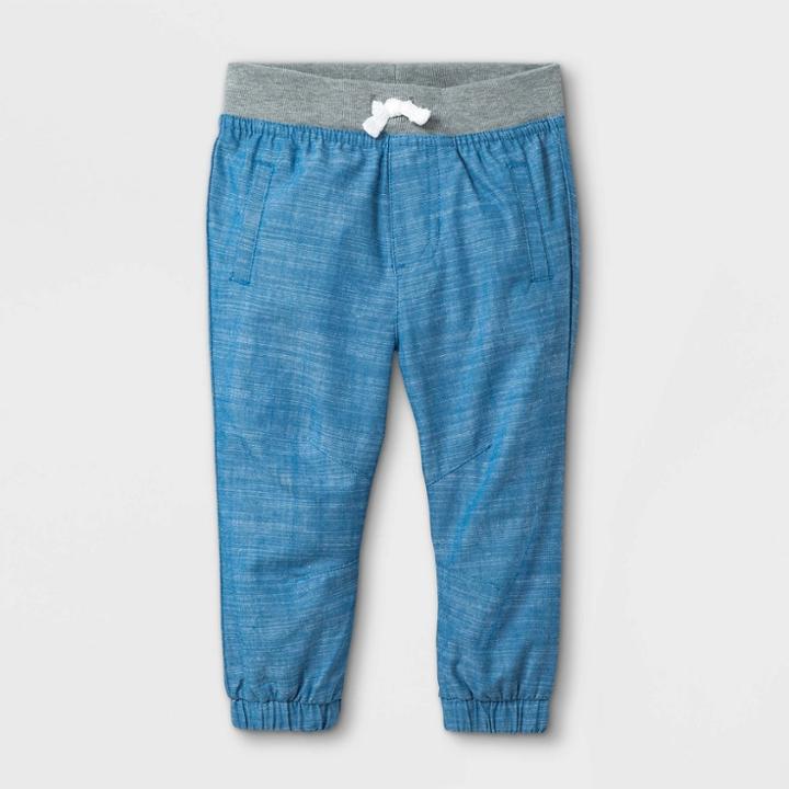 Baby Boys' Chambray Woven Jogger Pull-on Pants - Cat & Jack Blue Newborn