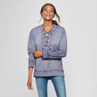 Women's Long Sleeve Grommet Lace-up Sweatshirt - Alison Andrews Blue