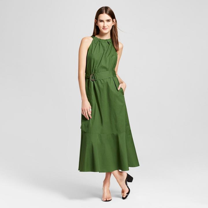 Women's High Neck Belted Midi Dress - Mossimo Green