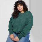 Women's Plus Size Crewneck Voluminous Sleeve Sweater - Wild Fable Green Pine