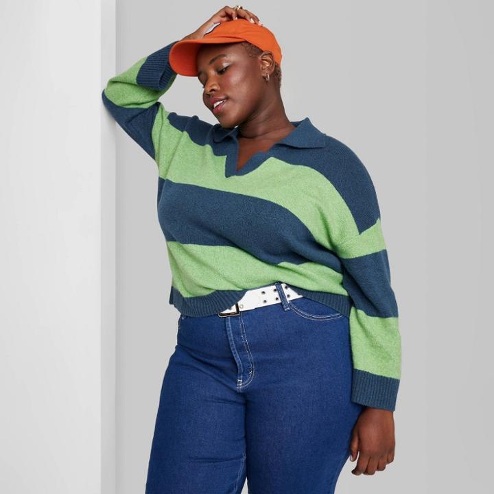 Women's Plus Size Slouchy Collared Pullover Sweater - Wild Fable Green