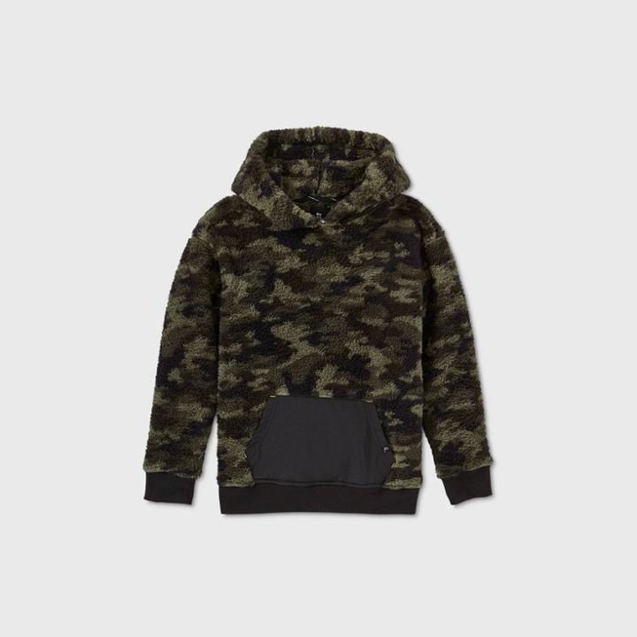 Boys' Camo Print Sherpa Hoodie - Art Class Green/gray