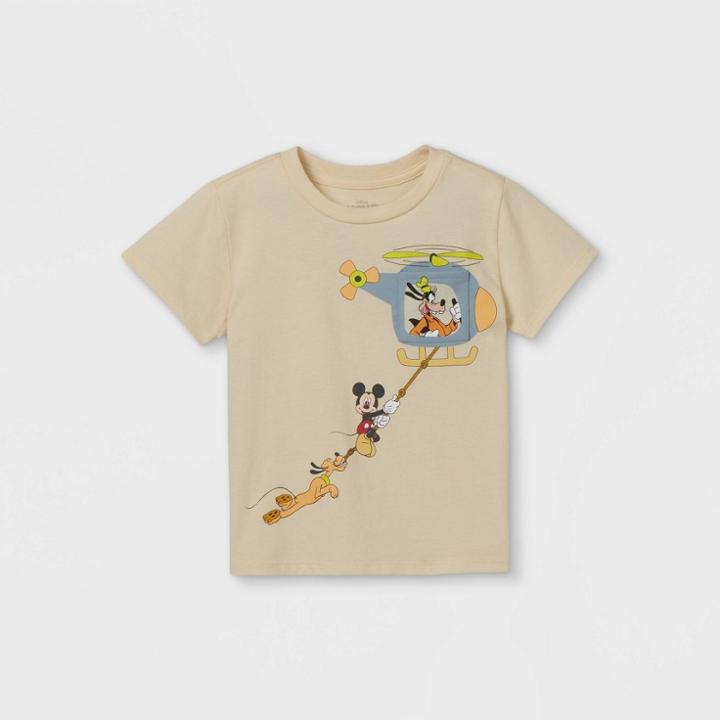 Disney Toddler Boys' Mickey Mouse And Friends Short Sleeve Pocket T-shirt - Cream