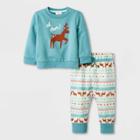 Baby Fair Isle Deer Fleece Top & Bottom Set - Cat & Jack Green Newborn