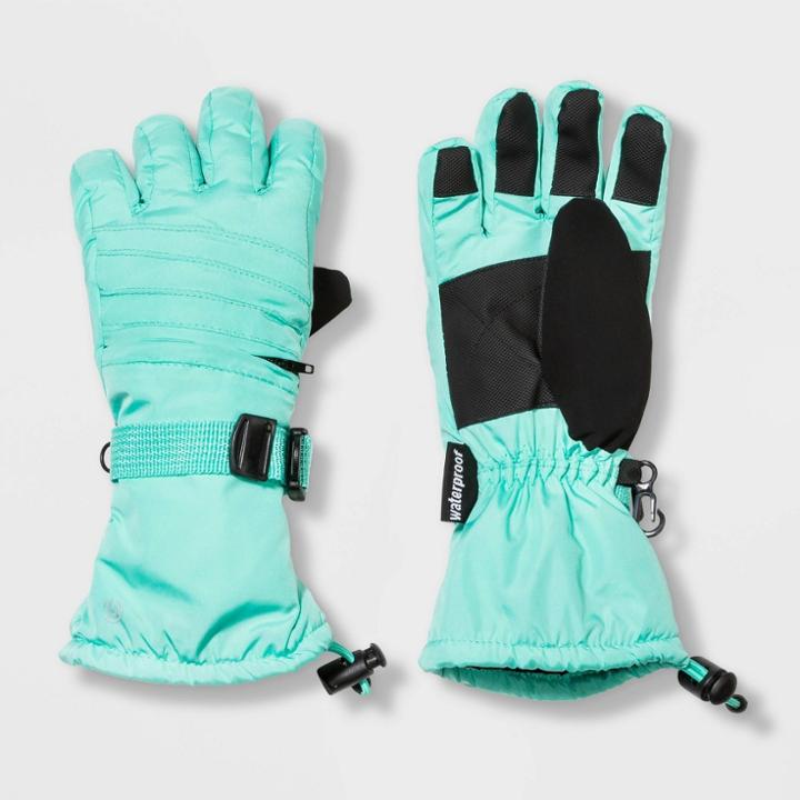 Girls' Solid With Zipper Pocket Ski Gloves - C9 Champion Green 4-7, Girl's,