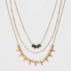 Three Row Layered Semi-precious Paddle Necklace - Universal Thread Black, Women's,