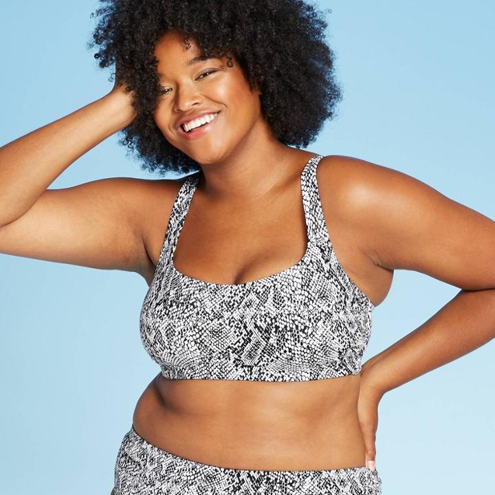 Women's Plus Size Bikini Swim Top - Xhilaration Snake Print 14w, Women's, White Black