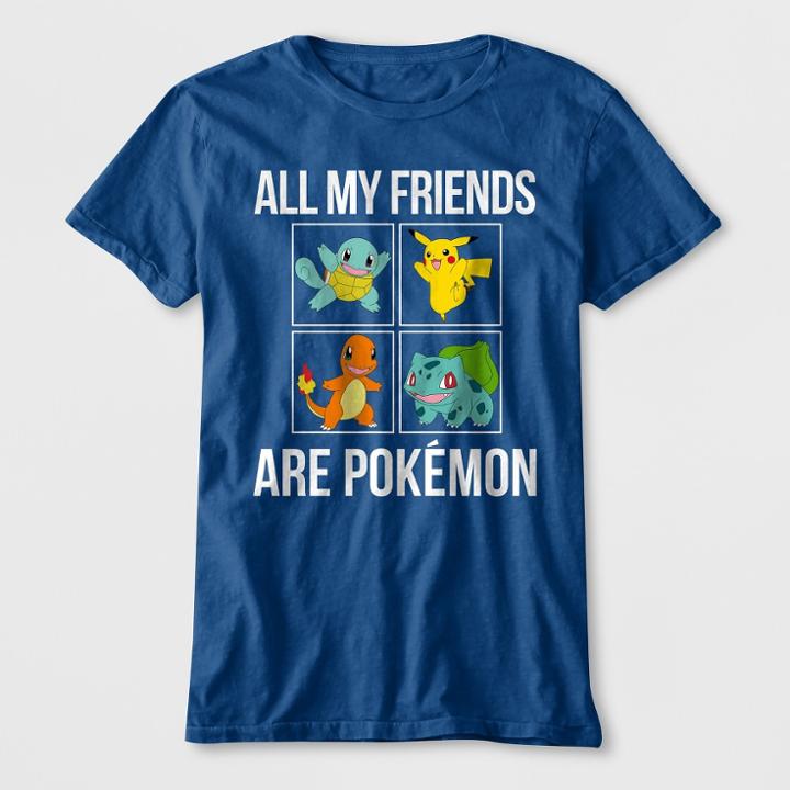 Boys' All My Friends Are Pokemon Short Sleeve Graphic T-shirt - Blue