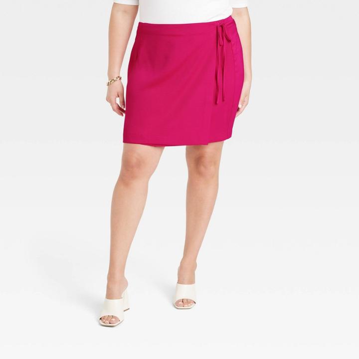 Women's Plus Size Satin Mini A-line Skirt - A New Day Pink