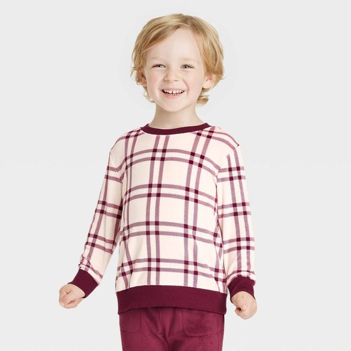 Toddler Boys' Long Sleeve Plush Micro-fleece Crewneck Pullover - Cat & Jack Burgundy