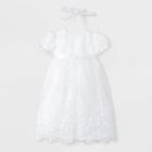 Baby Girls' Baptism Sheer Over Taffeta Dress With Headband - Small World White