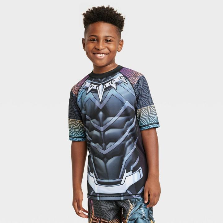 Boys' Marvel Short Sleeve Rash Guard Swimsuit Top - Black