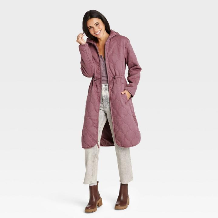 Women's Long Quilted Jacket - Universal Thread Mauve Xs,