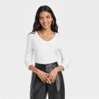 Women's Long Sleeve Ribbed Scoop Neck T-shirt - A New Day White