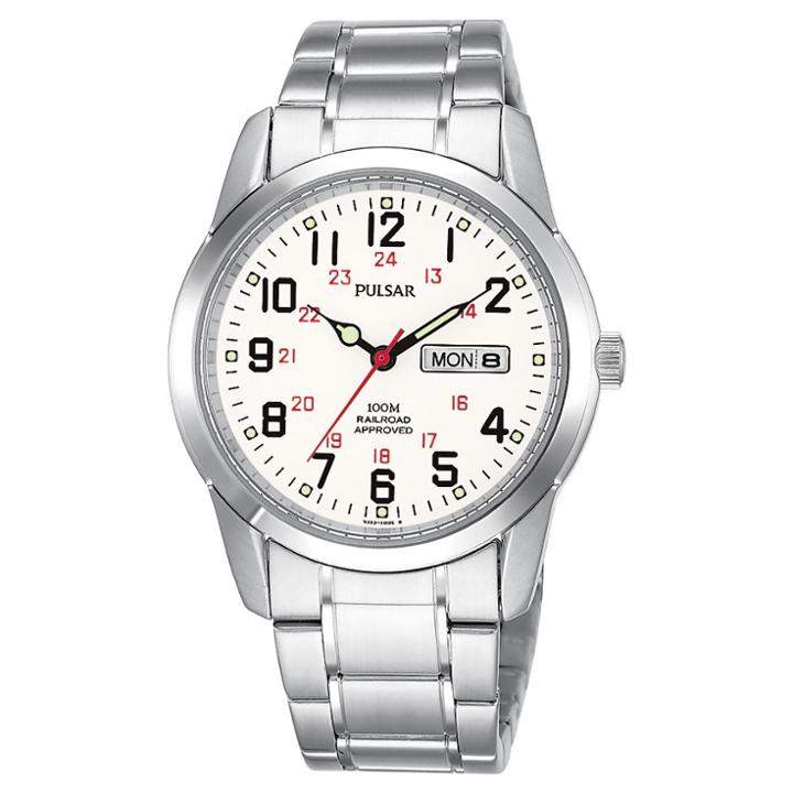 Men's Pulsar Lumibrite Calendar Watch - Silver Tone With White Dial - Pj6007