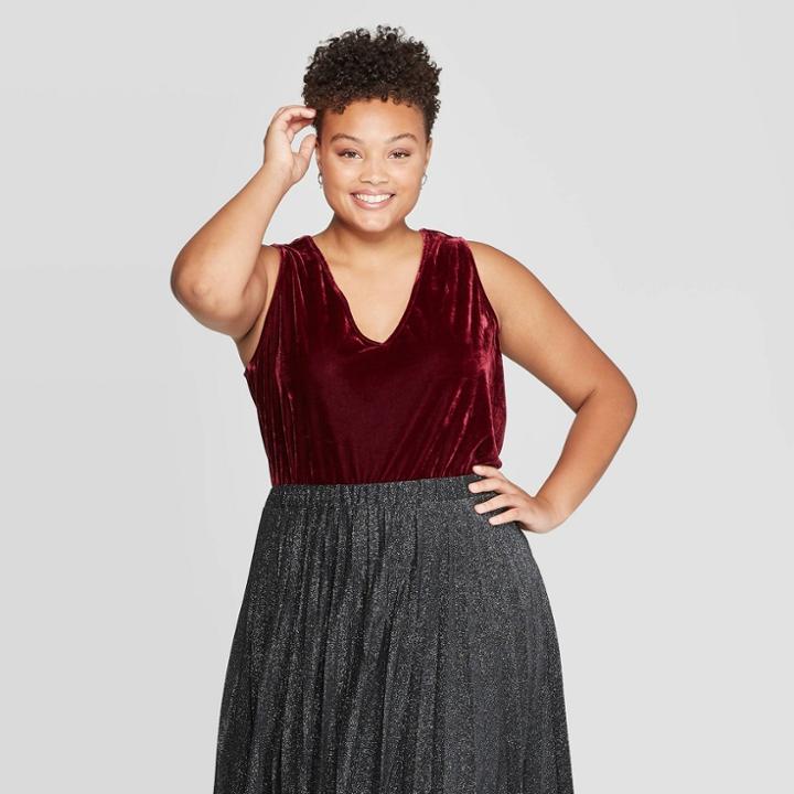 Women's Plus Size V-neck Velour Tank Top - Ava & Viv Burgundy 3x, Women's,