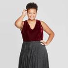 Women's Plus Size V-neck Velour Tank Top - Ava & Viv Burgundy 3x, Women's,