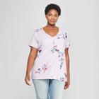 Women's Plus Size Floral Print V-neck Short Sleeve T-shirt - Ava & Viv Light Purple