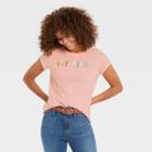 Women's Plus Size Short Sleeve Graphic T-shirt - Universal Thread Pink Letters Print