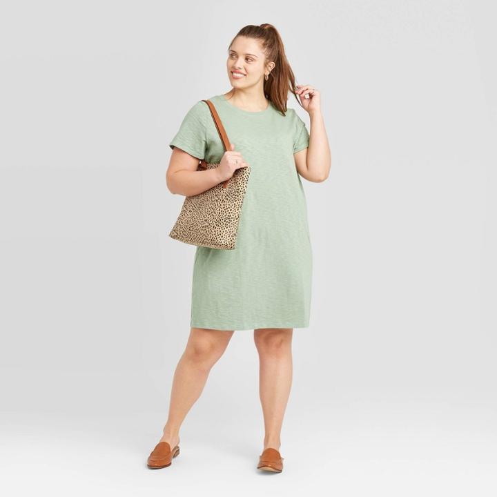 Women's Plus Size Short Sleeve T-shirt Dress - Universal Thread Green 1x, Women's,