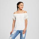 Women's Lace Off The Shoulder Adjustable Strap Short Sleeve Blouse - Miss Chievous (juniors') Ivory