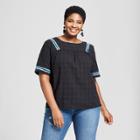 Women's Plus Size Short Sleeve Embroidered Top - Ava & Viv Black