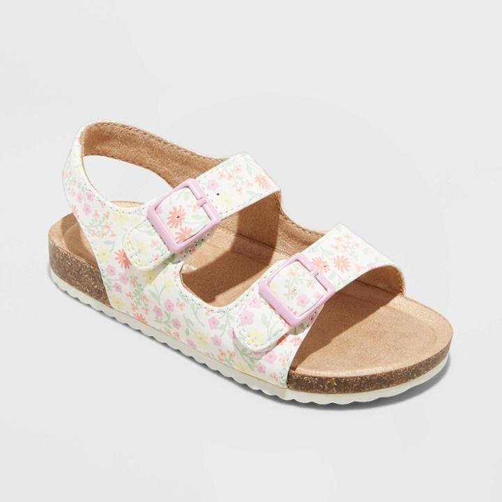 Toddler Reagan Floral Print Footbed Sandals - Cat & Jack Beige