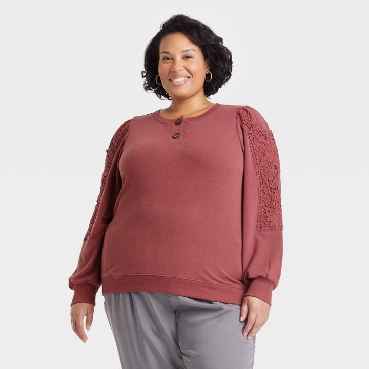 Women's Plus Size Henley Sweatshirt - Knox Rose Pink