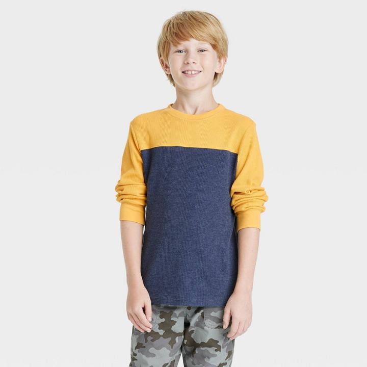 Boys' Long Sleeve Thermal T-shirt - Cat & Jack Mustard Yellow/navy