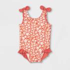 Baby Girls' Floral Print One Piece Swimsuit - Cat & Jack Rust